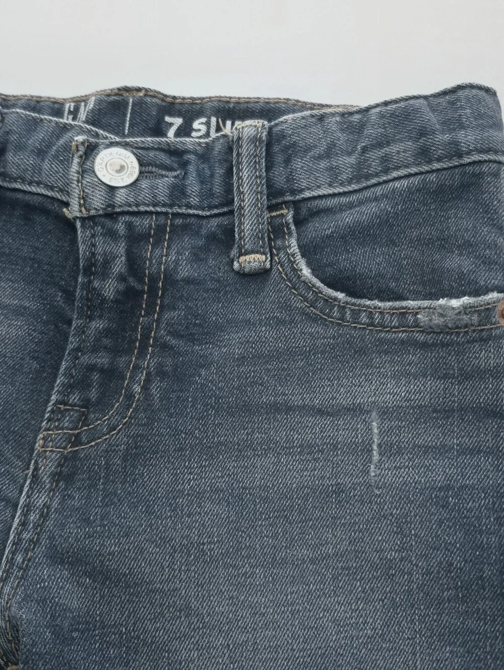 GAP Kids Boys 7 Slim Jeans Distressed Rip Repair Blue Wash Adjustable Waist